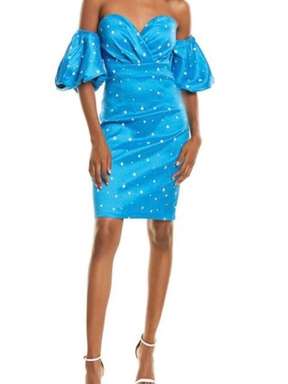 NWT Michele Laperle Blue Stars Puff Sleeves Mini Dress. Size 2